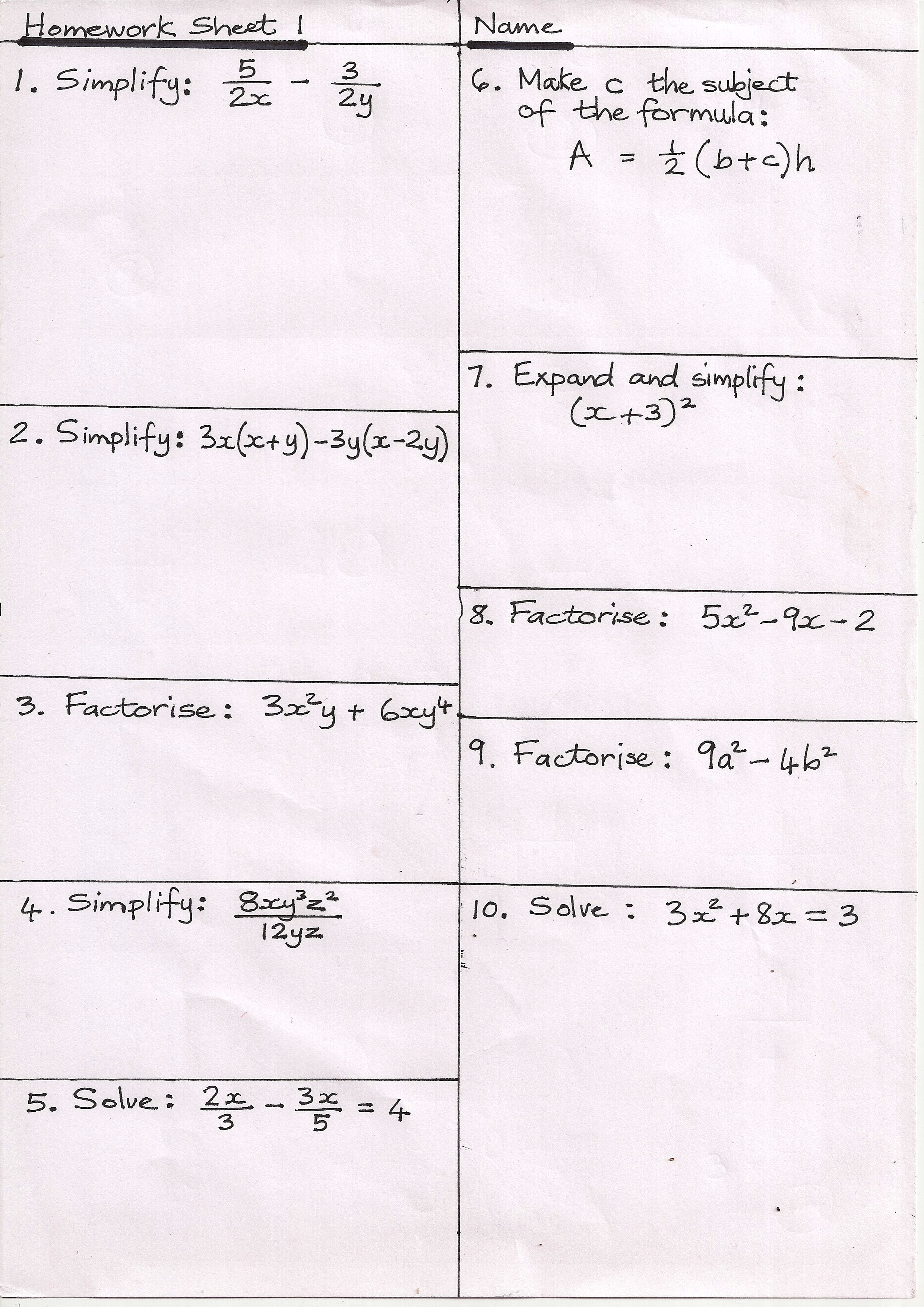 Two tier gcse maths homework pack 2